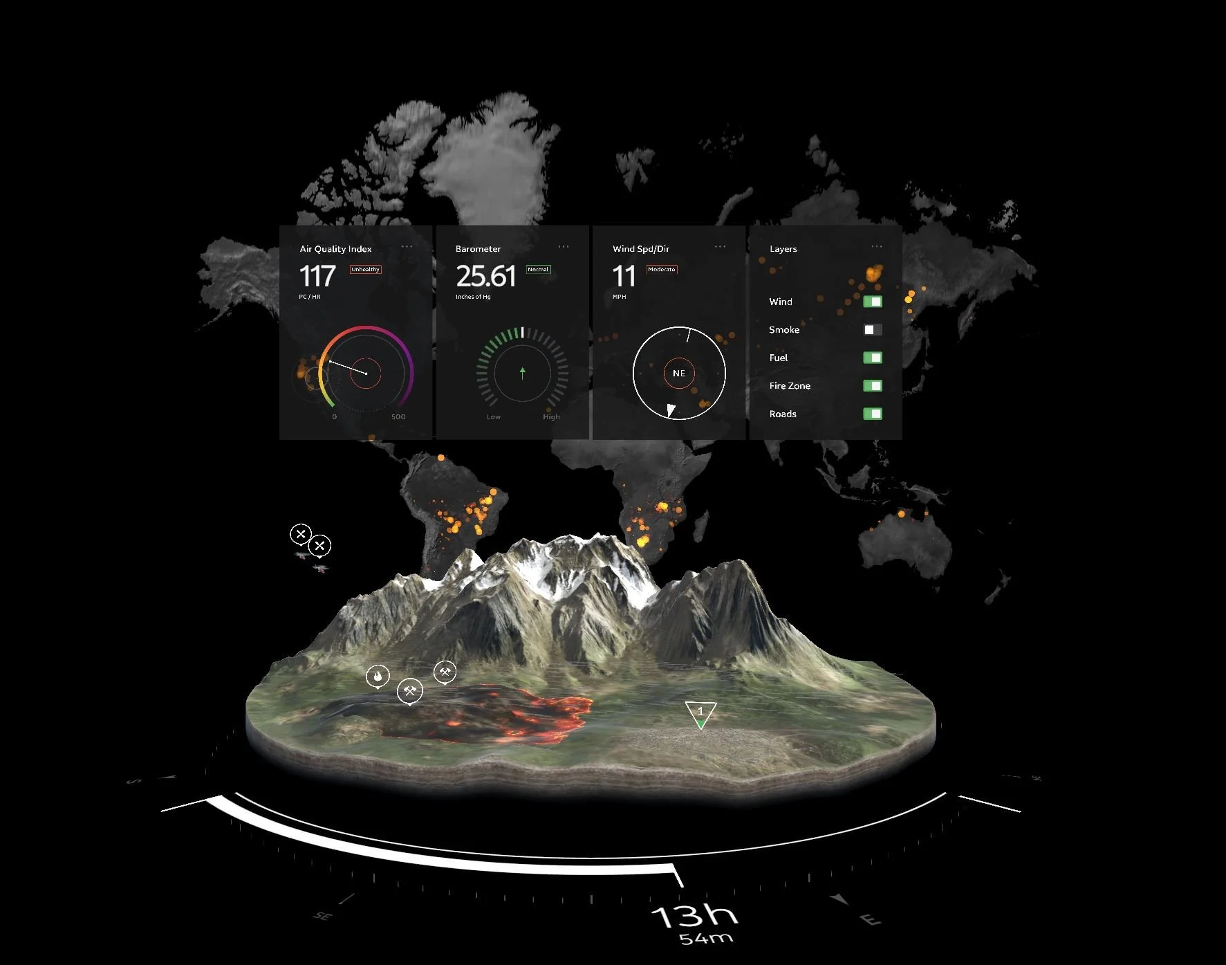 A group gathers around the Wildfire spatial data visualization.