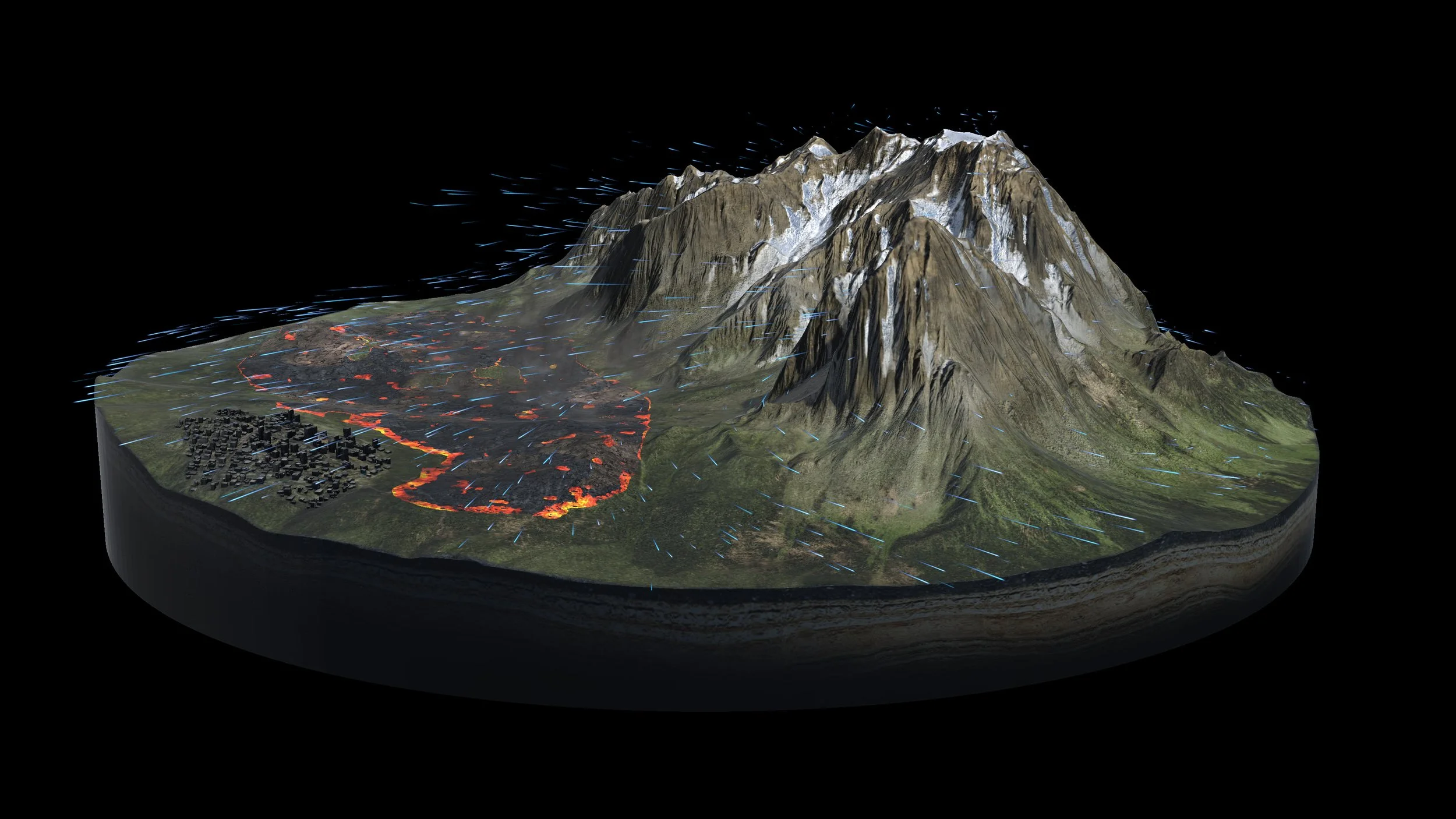 A terrain-scale wildfire visualization viewed in augmented reality.