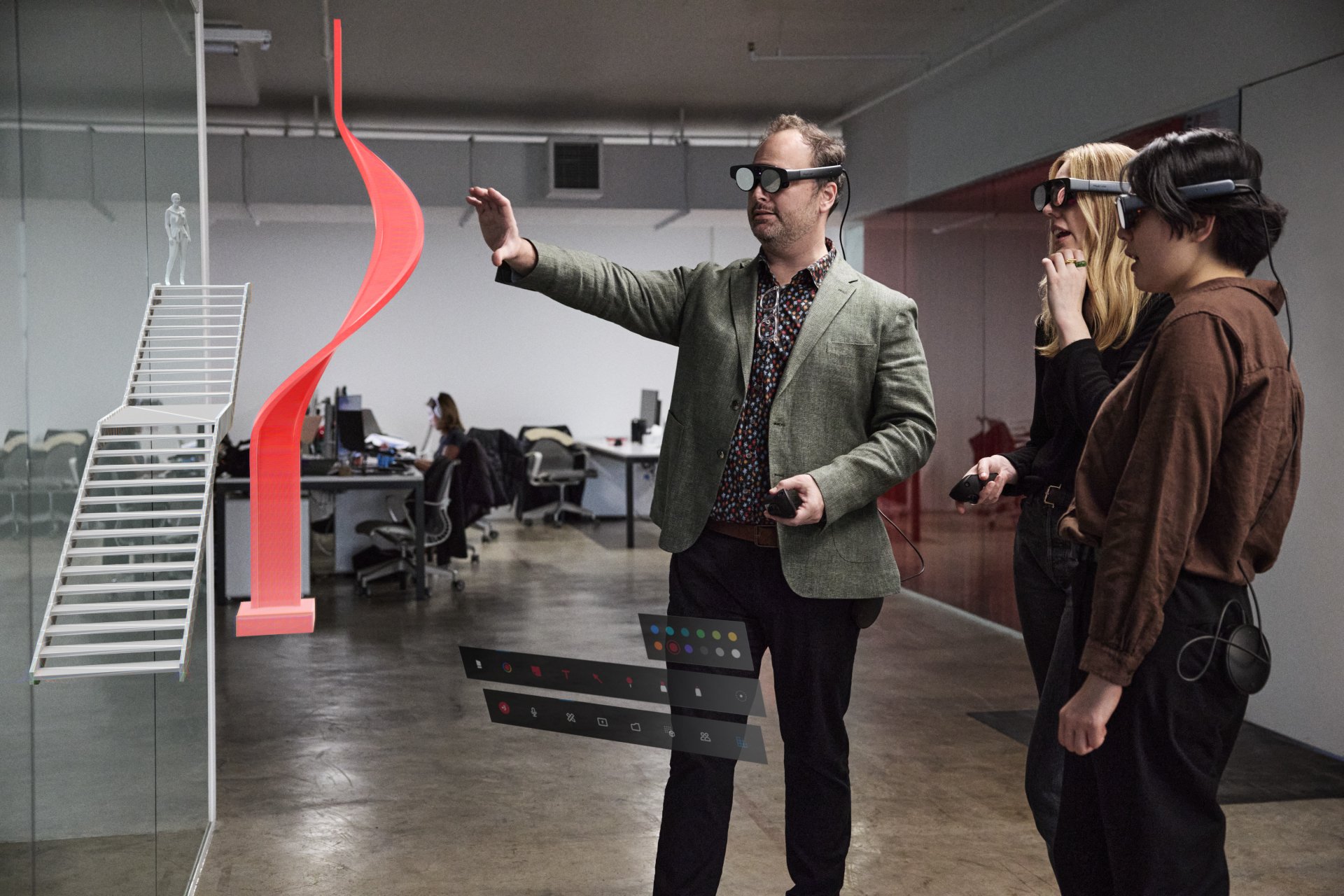 Collaborators use Magic Leap headsets during a Workshop session.