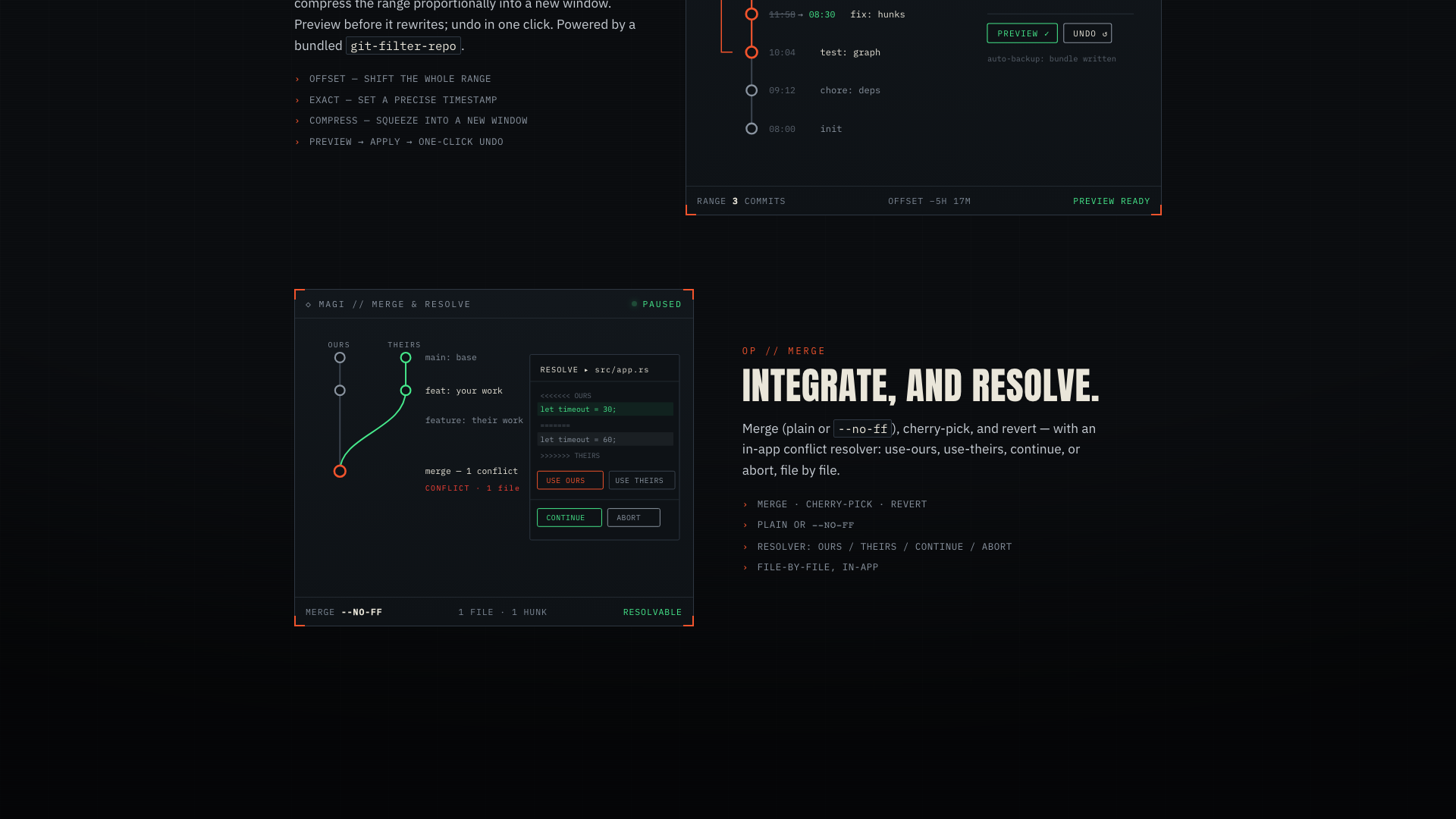 Git It merge and conflict-resolution interface.